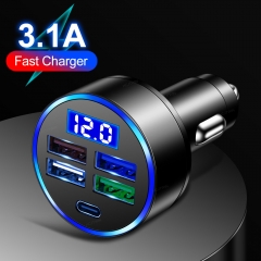 4-socket with LED digital display car charger